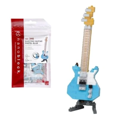 Afbeelding van Bandai nanoblock blauwe elektrische gitaar minifiguur van baksteen bouwspel bouwset figuren muziekinstrumenten in pixel NBC346