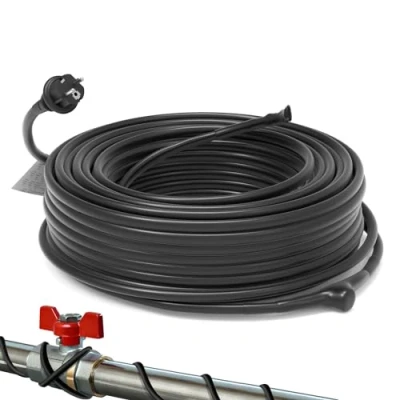 Afbeelding van HEATIT JHSF Vorstvrije verwarmingskabel met thermostaat, 16,4 W/m, 230 V, IP65, zwart, ideaal voor waterleidingen of planten, elektrische verwarming palmen, 4 m