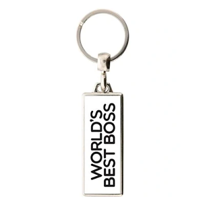 Afbeelding van World&#039;s Best Boss sleutelhanger, 2 x 5,4 cm, wit, Wit.