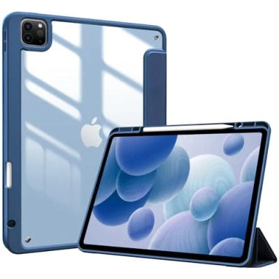 Afbeelding van ProCase Beschermhoes voor iPad Pro 12,9 inch met penhouder 2022/2021/2020/2018 (6/5/4/3 generatie), schokbestendig, transparante achterkant, marineblauw