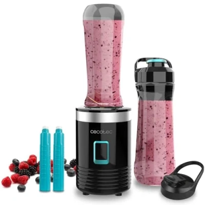 Afbeelding van Cecotec Smoothiemixer met draagbare fles Power titanium 300 EasyGo. 350 W, ijsbijl, 4 zwarte gecoate messen, 2 koelbuizen, glazen en deksels