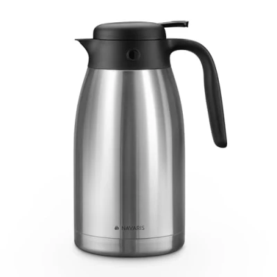 Afbeelding van Navaris RVS koffiekan Vacuüm geïsoleerde koffie, thee, vloeistof, drinkfles dispenser Warme en koude dranken horeca pot 2 liter