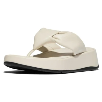 Afbeelding van FitFlop F Mode Knot Soft Leather Flatform Toe Post Sandals BEIGE Maat 38