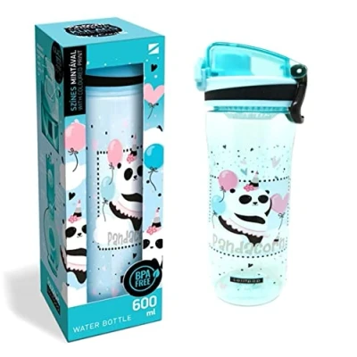 Afbeelding van Lekvrije slanke waterfles drinkfles sportfles voor kinderen met fruitzeef, BPA vrij, 600 ml school, speelplaats, sport outdoor (panda beer)