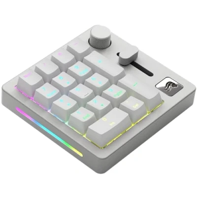 Afbeelding van Glorious Gaming GMMK Macro Numpad bedraad of Bluetooth, premium aluminium, aanpasbaar, programmeerbare schuifregelaar en knop, RGB per toets, lineaire schakelaars, 18 ABS doppen, wit