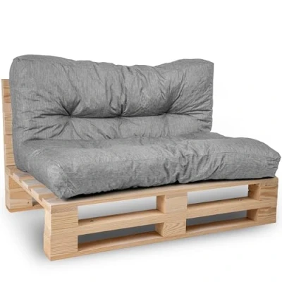 Afbeelding van bananair Palletkussens/matras, bank, fauteuil, zitting voor europallets, en rugleuning, gemaakt in Frankrijk (grijs, set 1 rugleuning 120 x 40 cm + 80 cm)