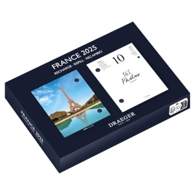 Afbeelding van DRAEGER PARIS Yvon 2025 7 talen efemeride navulverpakking 365 vellen van januari tot december 1 foto voor elke dag het jaar Frankrijk FSC® gecertificeerd papier