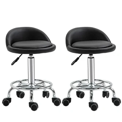 Afbeelding van HOMCOM Set van 2 rolkrukken, werkkruk, 360 draaibaar, verstelbare zitting 47 62 uur, ergonomische rugleuning, verchroomd staal, synthetische coating, zwart