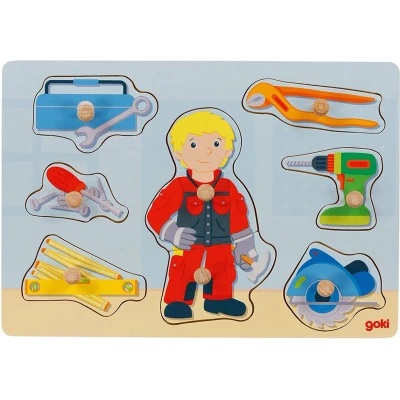 Afbeelding van Goki Houten Noppenpuzzel Klusjesman, 8st.