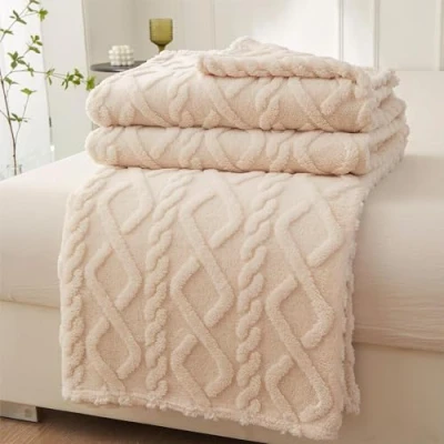 Afbeelding van Mezzar Zachte fleecedeken voor tweepersoonsbed, zetel, warm en comfortabel bed (wit, 150 x 200 cm)
