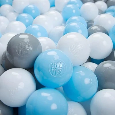 Afbeelding van KiddyMoon Gekleurde Plastic Ballen ∅7Cm Voor Babyzwembad Made In EU, Grijs/Wit/Babyblauw,50 Ballen/7Cm
