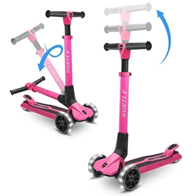 Afbeelding van Hurtle Kinderstep, 3 Wieler Step Scooter voor Kinderen Opvouwbare Standaard Kind Peuterspeelgoed met Inbouw LED Wielenverlichting, Antislip Brede Plaat, Verstelbare Hoogte
