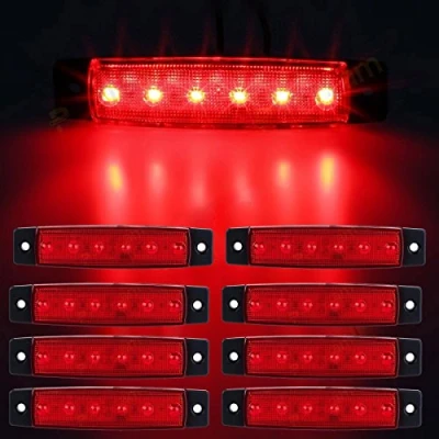 Afbeelding van GSRECY EMARK CE Set van 10 zijmarkeringslichten met 6 leds 9,7 cm voor vrachtwagen, zijmarkeringslicht parkeerlicht camper (12 V, rood)