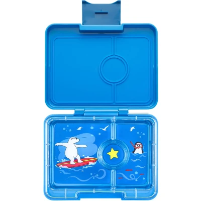 Afbeelding van Yumbox Snack lekvrije Bento box lunchbox 3 vakken Surf Blue / Polar Bear tray