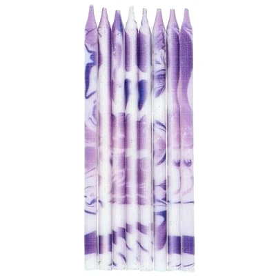Afbeelding van Folat Kaarsjes marmer paars 10 cm (24 stuks)