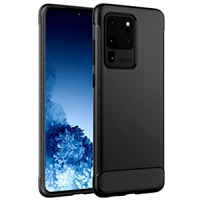 Afbeelding van JETech Dunne beschermhoes voor Samsung Galaxy S20 Ultra 5G (2020), telefoonhoes, ultradun, schokbestendig, met koolstofvezeldesign (zwart)