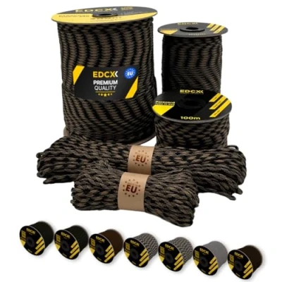 Afbeelding van EdcX paracord 550 parachute touw type III Mil Spec 7 strengen overlevingskabel (Coyote, zwart, 30 m)