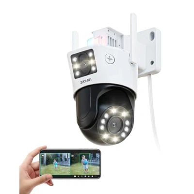 Afbeelding van ZOSI Bewakingscamera voor buiten, wifi, met dubbele lens, 8 MP (4 + 4 MP), 2,4 GHz duocamera, x hybride zoom, PTZ automatische tracking, detectie van mens/voertuig, bidirectionele audio,