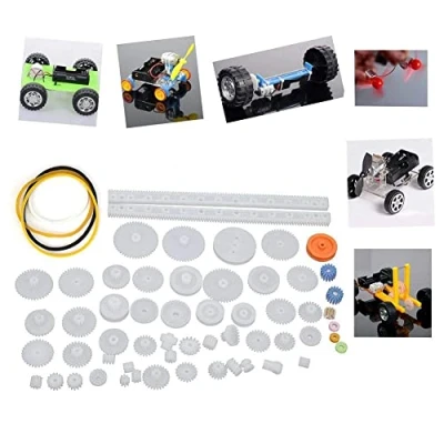 Afbeelding van 75 stuks kunststof aandrijving, versnellingsbak van kunststof, riemschijf, boomgrepen, knutselset, robot, snelheidsbox, motor, speelgoed