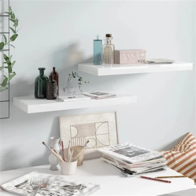 Afbeelding van Wandschappen zwevend 2 st 60x23,5x3,8 cm MDF hoogglans wit