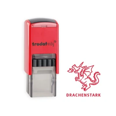 Afbeelding van Trodat edy FIX motiverende stempel voor leraren en opvoeders, stempelset, 1 motief sterke draak, Duits, rode behuizing, voetafdruk, zelfinkt, 20 x mm