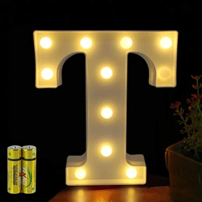 Afbeelding van HONPHIER® lichtgevende letters, alfabet ledlamp, decoratieve letter, werkt op batterijen, voor feest, bruiloft, huis, bar, decoratie (T)