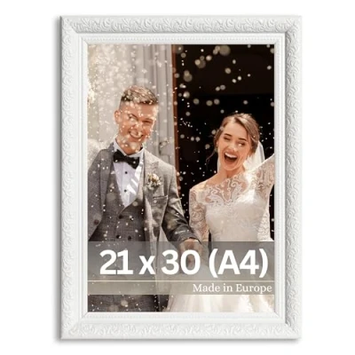 Afbeelding van VictoR Antieke fotolijst &quot;Rubens&quot; wit in 21x30cm lijst: 30x20mm barokke stijl antiek frame verschillende maten en kleuren (21x30, wit)