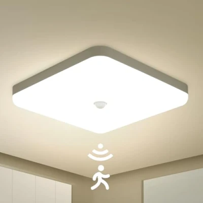 Afbeelding van Combuh Led plafondlamp met bewegingsmelder, 30 W, waterdicht, IP56, 2400 lm, natuurlijk wit, 4000 K, vierkant, voor buiten, badkamer, hal, balkon, garage, keuken, Ø 25 cm