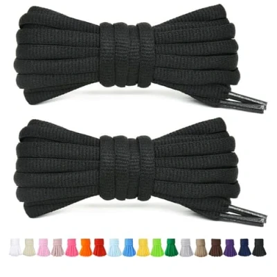 Afbeelding van Stepace [2 paar 60 cm ronde schoenveters voor sneakers, lengte 200 18 kleuren, schoenveters, Zwart (zwart)