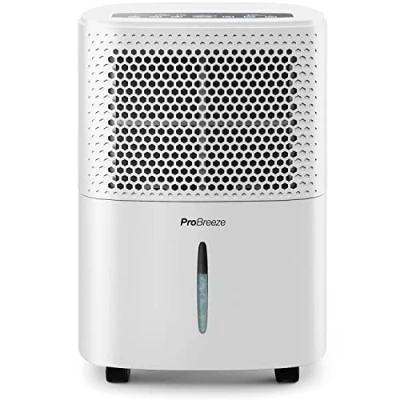 Afbeelding van Pro Breeze Luchtontvochtiger, stil, 12 l/dag, ontvochtiging van ruimtes tot 120 m3 (20 m²) met 3 modi, tank 1,8 l, continue drainage, timer 24 uur, 40 dB tegen vocht