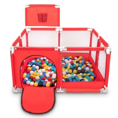 Afbeelding van Selonis speeltuin kk 100x met ballen 6cm rood: zwart wit blauw rood geel turquoise 125x125x105/400 boxspeelgoed