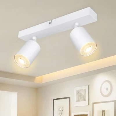 Image de Dehobo Rampe Spots et Rails de Spots, Plafond Double GU10 Orientable Moderne, Plafonnier Spot Blanc Mat, Sans Ampoules, 2 pour Cuisine Chambre Salon Couloir Salle à Manger