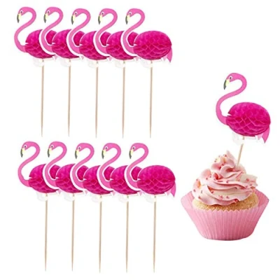 Afbeelding van 50 stuks 3D flamingo cupcake prikkers