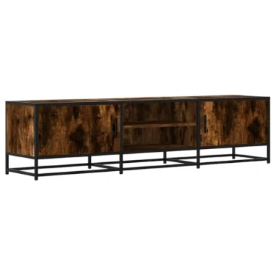 Image de vidaXL Meuble TV chêne fumé 160x35x41 cm bois d&#039;ingénierie et métal848846