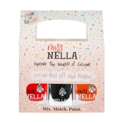 Afbeelding van Miss Nella Halloween: Set van 3 peel off nagellakken, geurloos, zonder water en behalve voor kinderen, Poppy Fields (oranje), Surprise Party (zwarte glitter) &amp; Class Clown (rood)