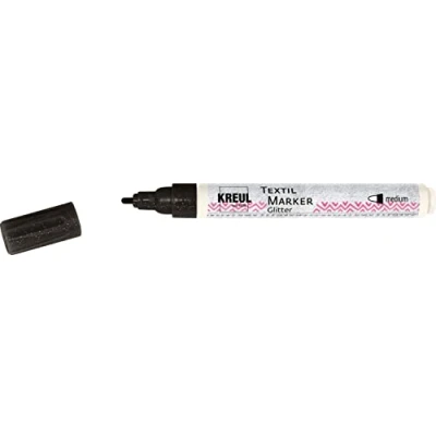Afbeelding van Kreul 92668 glittertextielmarker medium, zwart, halfdekkend, met glittereffect, lijndikte ca. 2 4 mm, voor lichte en donkere stoffen, wasbaar na fixatie