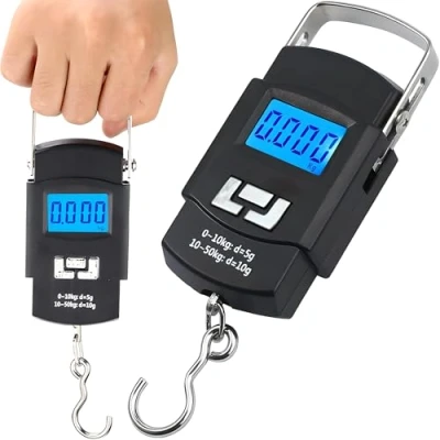 Afbeelding van Retoo Draagbare lcd digitale bagageweegschaal, hangweegschaal met digitaal display achtergrondverlichting tot 50 kg, elektronische visweegschaal voor thuis, reizen, outdoor,