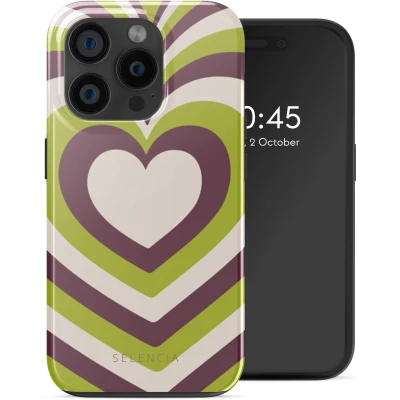 Afbeelding van Selencia Hoesje Geschikt voor iPhone 15 Pro Vivid Backcover MagSafe Double Hearts Plum Fern