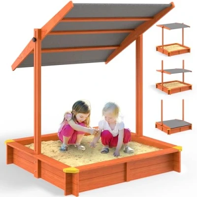 Afbeelding van Spielwerk Zandbak Hout Zonnedak UV 50+ Max 140x140x120cm