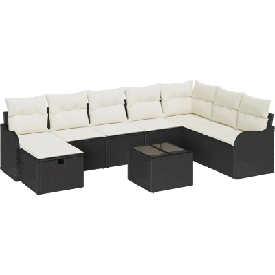 Afbeelding van vidaXL 9 delige tuinsofaset met kussens in zwart poly rattan