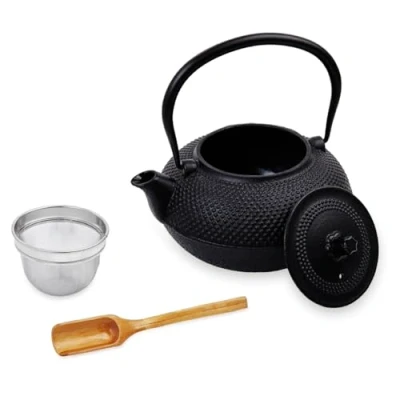 Afbeelding van Lumaland Thee set Theeservies 1x gietijzeren theepot (1,4L), bamboe doseerlepel, edelstalen zeef