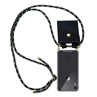 Afbeelding van Cadorabo Hoesje geschikt voor Apple iPhone XR in CAMOUFLAGE Silicone Mobiele telefoon ketting beschermhoes met gouden ringen, koordriem en afneembare etui