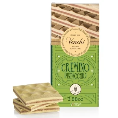 Afbeelding van Venchi Cremino Pistache, 110 g, melkchocolade en witte chocolade met pistachepasta, glutenvrij