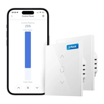Afbeelding van Aangesloten rolluikschakelaar (neutrale draad vereist), 2 gordijnschakelaars compatibel met Alexa, Google Home en SmartThings, percentagebediening, spraakbesturing afstandsbediening