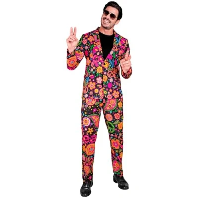 Afbeelding van Widmann Hippie Kostuum Neon Peace Power Man Multicolor XXL Carnavalskleding Verkleedkleding