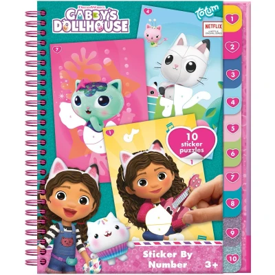 Afbeelding van Gabby&#039;s Poppenhuis Totum sticker puzzelboekje inclusief kleurplaten vakantieboek 10 stickerpuzzels by number Dollhouse