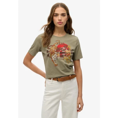 Afbeelding van Superdry Vintage LOGO Tokyo Tshirt print, Dames, Maat: 34, Light khaki green slub