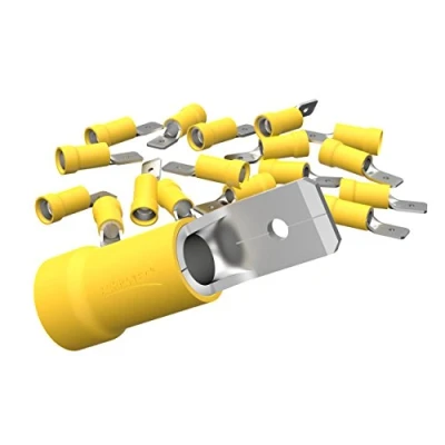 Afbeelding van AUPROTEC 100 stuks platte connectoren 4,0 6,0 mm² geel/connectorbreedte 6,3 mm gedeeltelijke PVC mannelijk vertind messing MDD connector