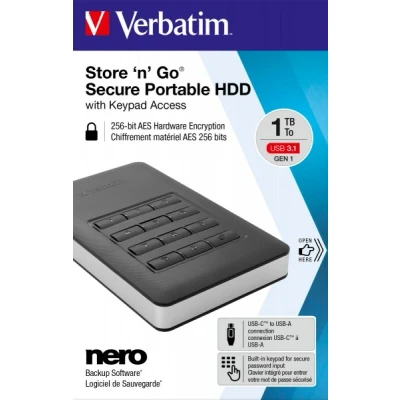 Afbeelding van Verbatim Store n Go Secure Portable 1 TB Externe harde schijf (2,5 inch) USB 3.2 Gen 2 (USB 3.1) Zwart 53401