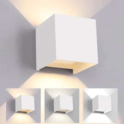 Afbeelding van Led wandlamp voor buiten, binnen, licht, verstelbaar, 3 kleuren, wandlamp, IP65, waterdicht, modern, wit, 15 W, vierkante aluminium instelling van de stralingshoek, 11 cm
